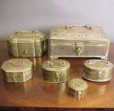 Lot 326 - Group of Six Pierced Brass Boxes