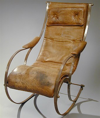 Lot 458 - Victorian Steel and Leather Rocking Chair...