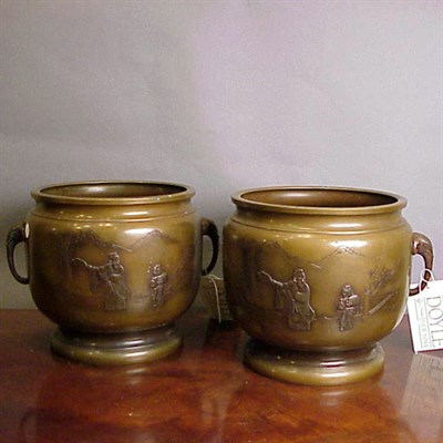 Lot 351 - Pair of Japanese Bronze Cachepots