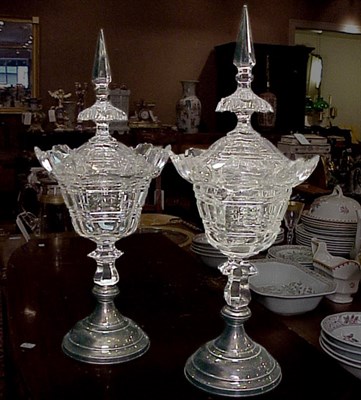Lot 370 - Pair of Georgian Style Cut Glass and Silver...