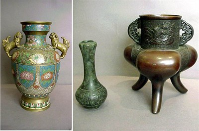 Lot 373 - Group of Four Japanese Bronze and Cloisonne...