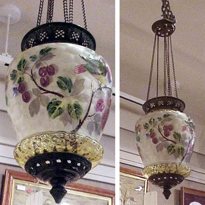 Lot 404 - Victorian Painted Glass Hall Lantern