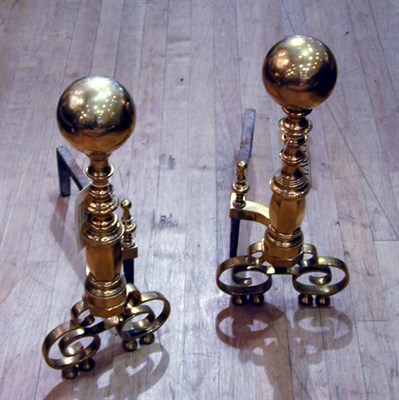Lot 498 - Pair of Baroque Style Brass Andirons