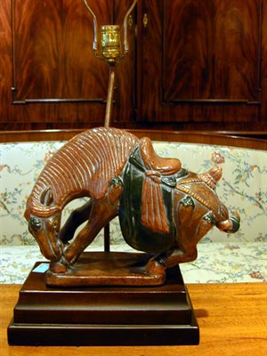 Lot 540 - Two Asian Bronze and Pottery Lamps