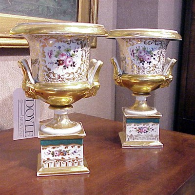 Lot 596 - Pair of Paris Porcelain Two-Handled Urns