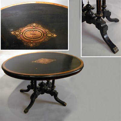 Lot 434 - Napoleon III Marquetry and Ebonized Tilt-Top...