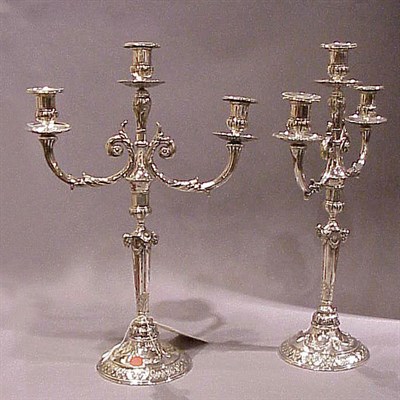 Lot 334 - Pair of Continental Silver Three-Light...