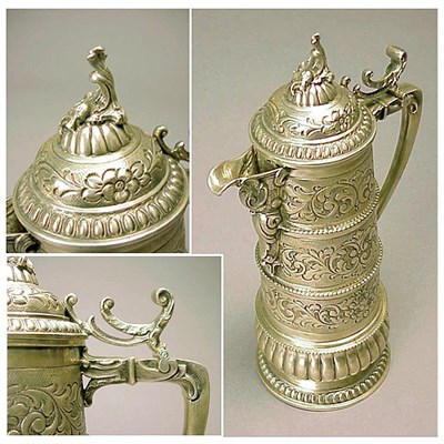 Lot 324 - Continental Silver Ewer Of cylindrical form,...