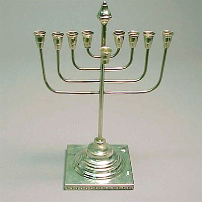 Lot 294 - Continental Silver Menorah Raised on a...