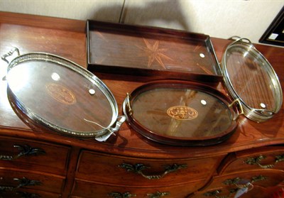 Lot 643 - Group of Four Wood and Silver Plated Trays