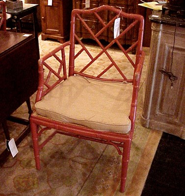 Lot 648 - Set of Seven Faux Bamboo Painted Dining Chairs...