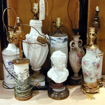 Lot 695 - Group of Eight Porcelain Lamps