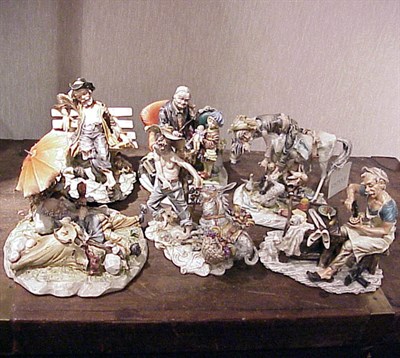 Lot 704 - Group of Six Continental Porcelain Figural Groups