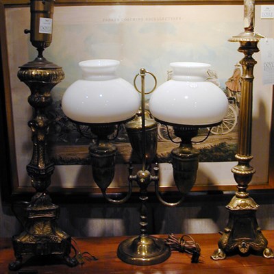 Lot 707 - Group of Three Brass Lamps