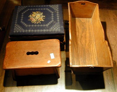 Lot 752 - Two Pine Stools and a Miniature Pine Cradle