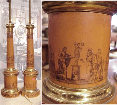 Lot 433 - Pair of Neoclassical Style Tole Painted Lamps