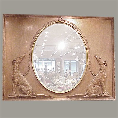Lot 631 - Painted Wood Mirror With a relief of dogs...
