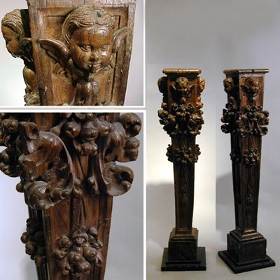 Lot 260 - Pair of Renaissance Revival Oak Pedestals Each...