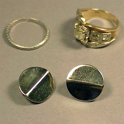 Lot 209 - Diamond Engagement Ring, Wedding Band and Pair...