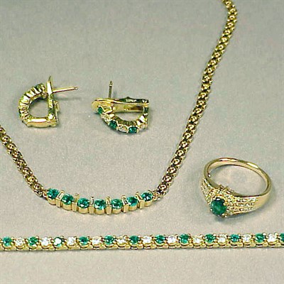 Lot 310 - Suite of Emerald and Diamond Jewelry 14 and 18...
