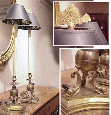 Lot 220 - Pair of Baroque Style Brass Lamps