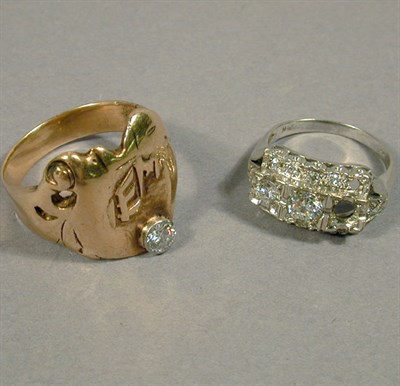 Lot 195 - Two Diamond Rings 14 kt. yellow and white gold,...