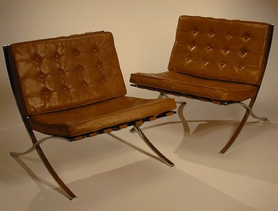 Lot 81 - Pair of Chrome and Leather Barcelona Chairs...