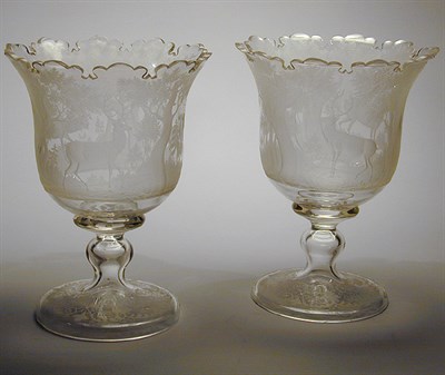 Lot 494 - Pair of Bohemian Cut Glass Vases Each of...