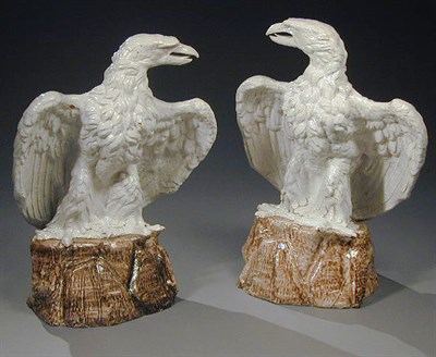 Lot 401 - Pair of Monumental Glazed Earthenware Eagles...