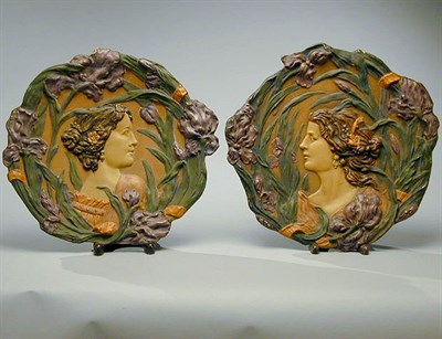 Lot 149 - Pair of Austrian Art Nouveau Pottery Plaques...