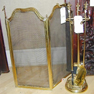 Lot 398 - Georgian Style Brass Fireplace Set Comprising...