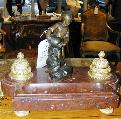 Lot 496 - Louis XVI Style Bronze and Marble Inkstand Set...