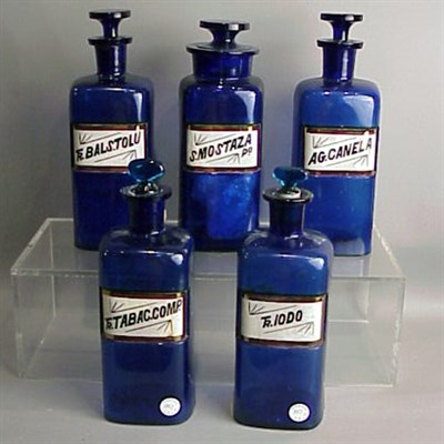 Lot 351 - Set of Five French Cobalt Blue Glass...