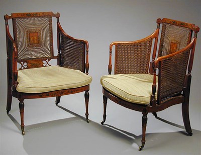 Lot 568 - Pair of Edwardian Painted Satinwood Armchairs...