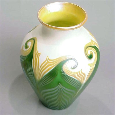 Lot 215 - Quezal Iridescent Glass Vase Of shouldered...