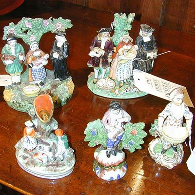 Lot 171 - Group of Five Staffordshire Pottery Figural...