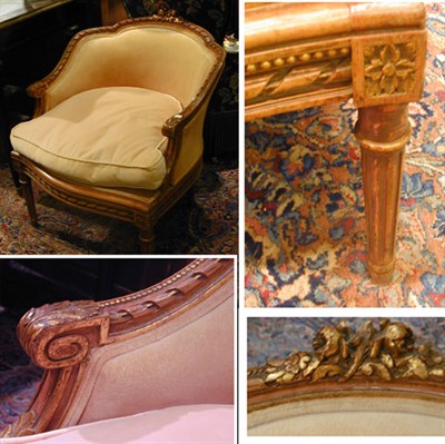 Lot 444 - Louis XVI Style Gilt Carved Wood Tub Chair...