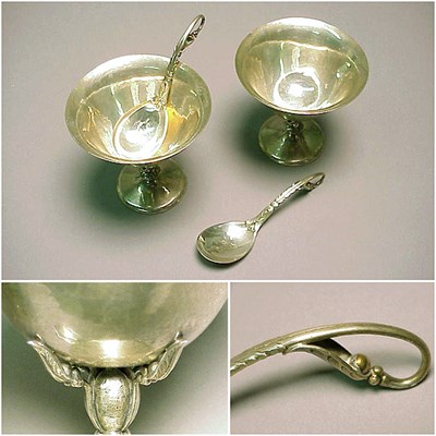 Lot 335 - Pair of Sterling Silver Footed Bowls Each in...