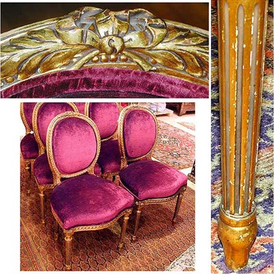 Lot 472 - Set of Six Louis XVI Style Gilt Carved Wood...