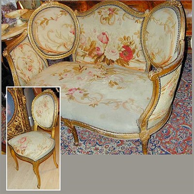 Lot 636 - Louis XV Style Gilt Carved Wood Salon Suite...