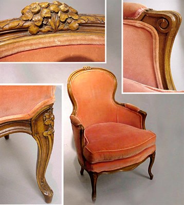 Lot 629 - Two Louis XV Style Fruitwood Bergeres Each...