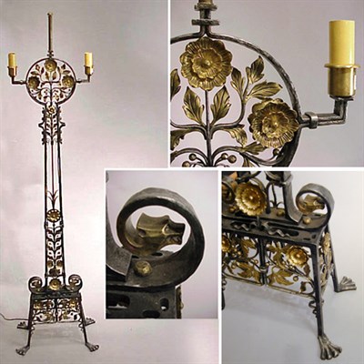 Lot 234 - Art Deco Wrought Iron and Brass Floor Lamp Set...