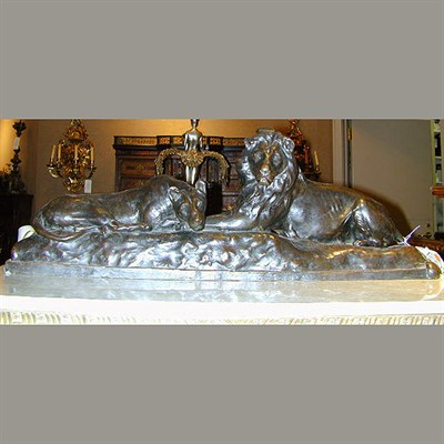 Lot 366 - Bronze Sculpture of a Lion and Lioness After a...