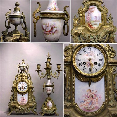 Lot 425 - Louis XV Style Gilt-Bronze and Porcelain Clock...