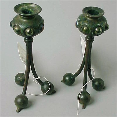Lot 130 - Pair of Tiffany Studios Patinated-Bronze and...