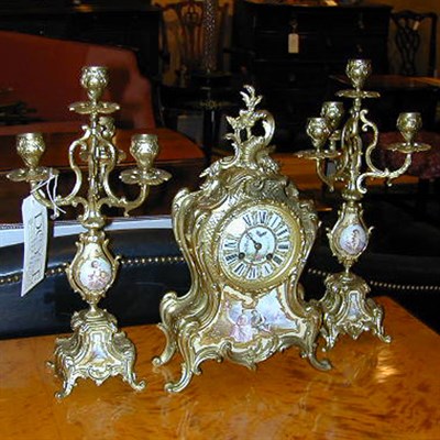 Lot 615 - Louis XV Style Gilt-Metal Three-Piece Clock...
