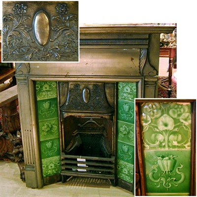 Lot 499 - Victorian Cast Iron and Tile Fireplace...
