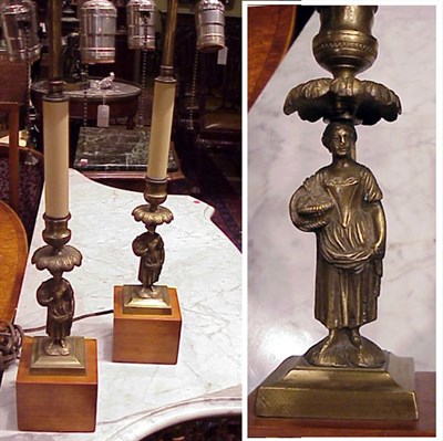 Lot 258 - Pair of Gilt-Bronze Figural Candlesticks Each...