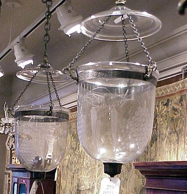 Lot 410 - Pair of Georgian Style Cut Glass Hanging Lanterns