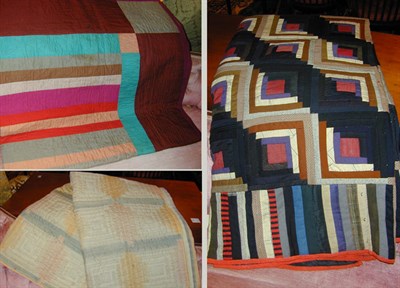 Lot 440 - Pieced Cotton and Wool Log Cabin Quilt...
